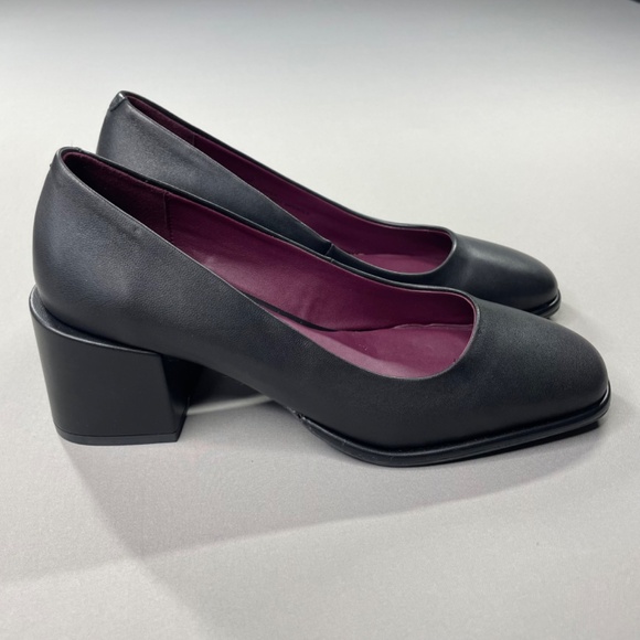 NEW Aerosoles Shoes Womens 6 black purple leather Alae block heels - Picture 2 of 12